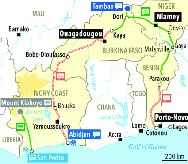 Abidjan-Ouagadougou-Niamey-Cotonou Regional Rail Loop