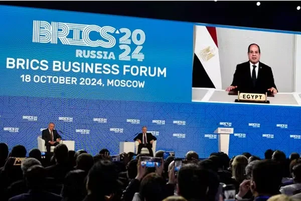 Egyptian President Abdel Fattah el Sisi Intervenes via Videoconference at BRICS Business Forum 2024