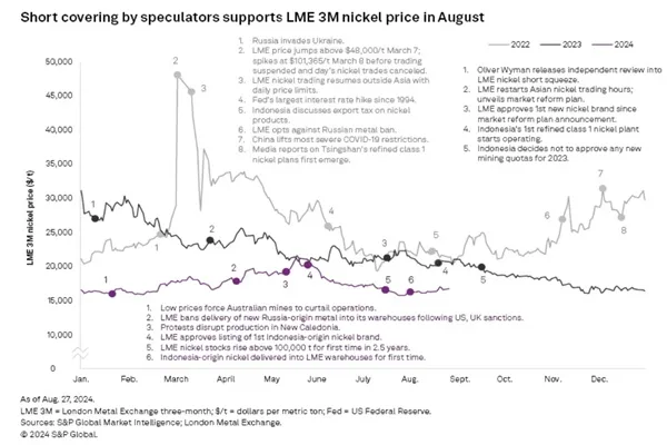 ME Nickel Price Trend Chart from January 2022 to August 2024 (Source: S&P Global)