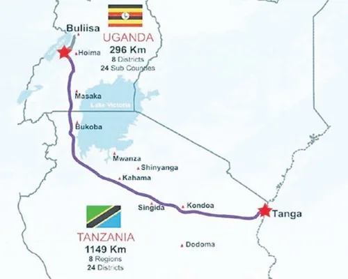 East African Crude Oil Pipeline Alignment Map