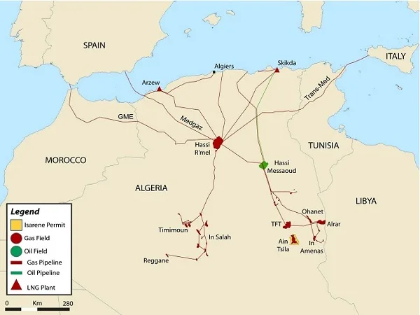 Algeria's Sonatrach Hydrocarbon Fields Map