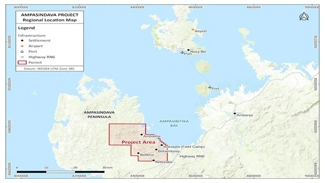 Location Map for Ampasindava Rare Earths Project in Madagascar