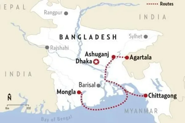 Mongla Port is 80 km from Bangladesh-India Border